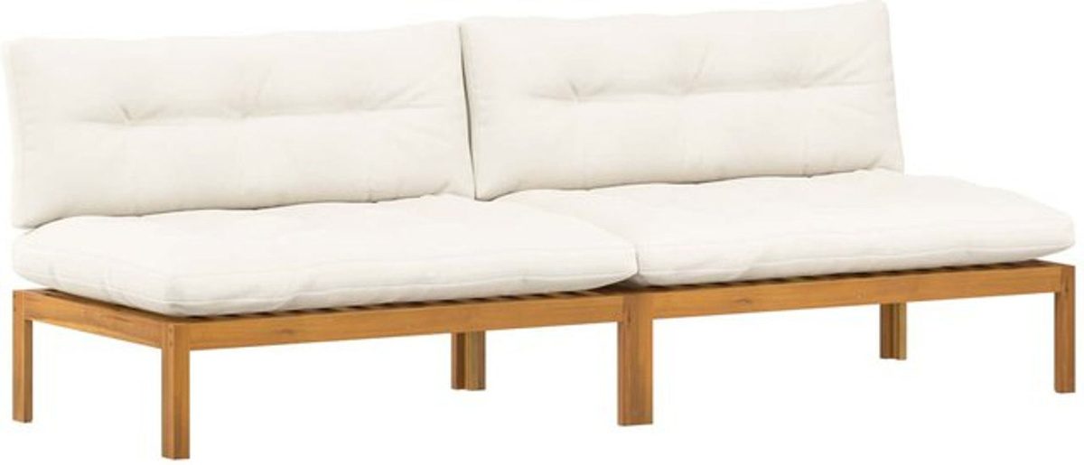 vidaXL 2er-Set Mittelsofa aus Akazienholz Massivholz in Natur und Beige, 2-Sitzer im skandinavischen Design, B/H/T: 240 x 80 x 82 cm - Bild 1