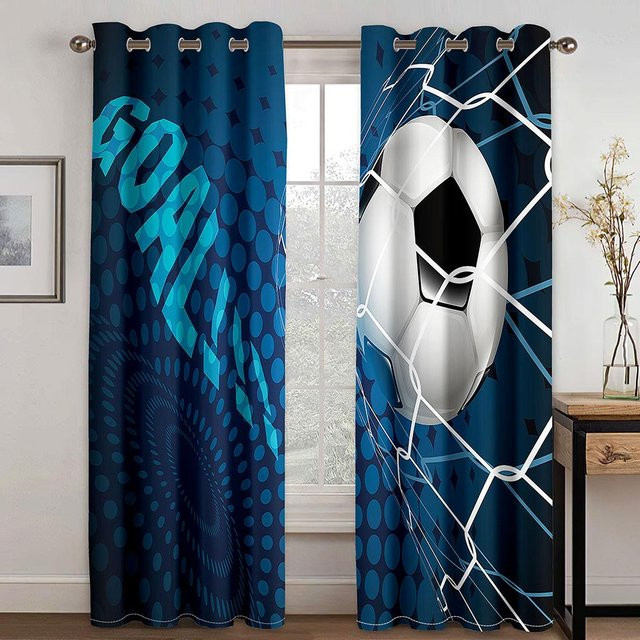 A Family Of Home Textiles Fußball Druck Vorhang mit Buchstaben in Blau, semi-transparent, Polyester, B: 100 cm, H: 130 cm - Bild 1