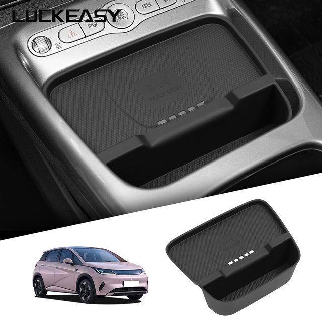 LUCKEASY Kabelloses Ladepad für BYD Dolphin 2025-2026 Intelligent Driving Edition, Auto-Handy-Ladegerät und Schutzmatte in Schwarz - Bild 1