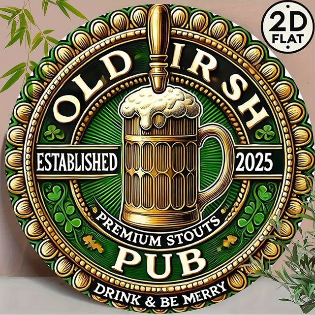 Potdemiel Vintage Metall-Wandblechschild rund mit Bierkrug und Kleeblättern, Multicolor, Durchmesser: 20,32 cm - Bild 1