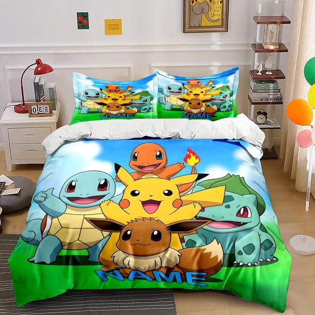 Personalisiertes 3-teiliges Pokemon Bettwäscheset mit individuellem Namen, Design: Cartoon-Druck, Farbe: Mehrfarbig, B/H: 135 x 200 cm - Bild 1