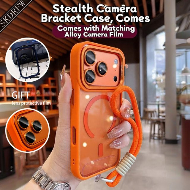 Metalllinsenhalterung mit Nylon-Lanyard für Apple iPhone 17 17 Air 17 Pro 17 Pro Max 16 Pro 16 Pro Max 15 Pro in Braun und Orange - Bild 1
