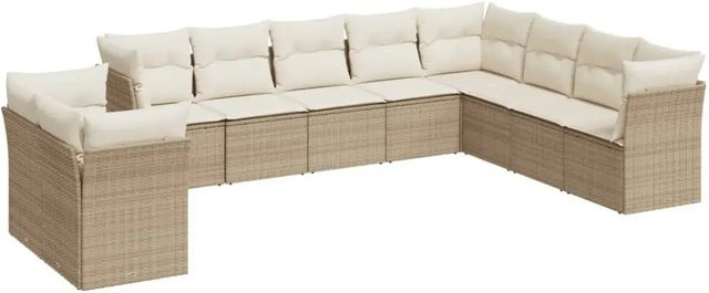 vidaXL 10-teilige Garten-Sofagarnitur aus Poly-Rattan in Beige mit Kissen und wetterbeständigen Polstern - Bild 1