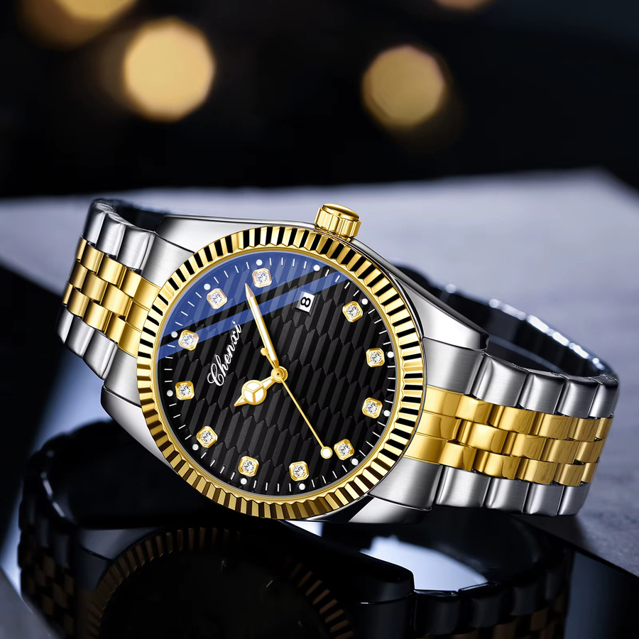 CHENXI Armbanduhr, Quarz, Edelstahl, Schwarz, Silber, Herren - Bild 2