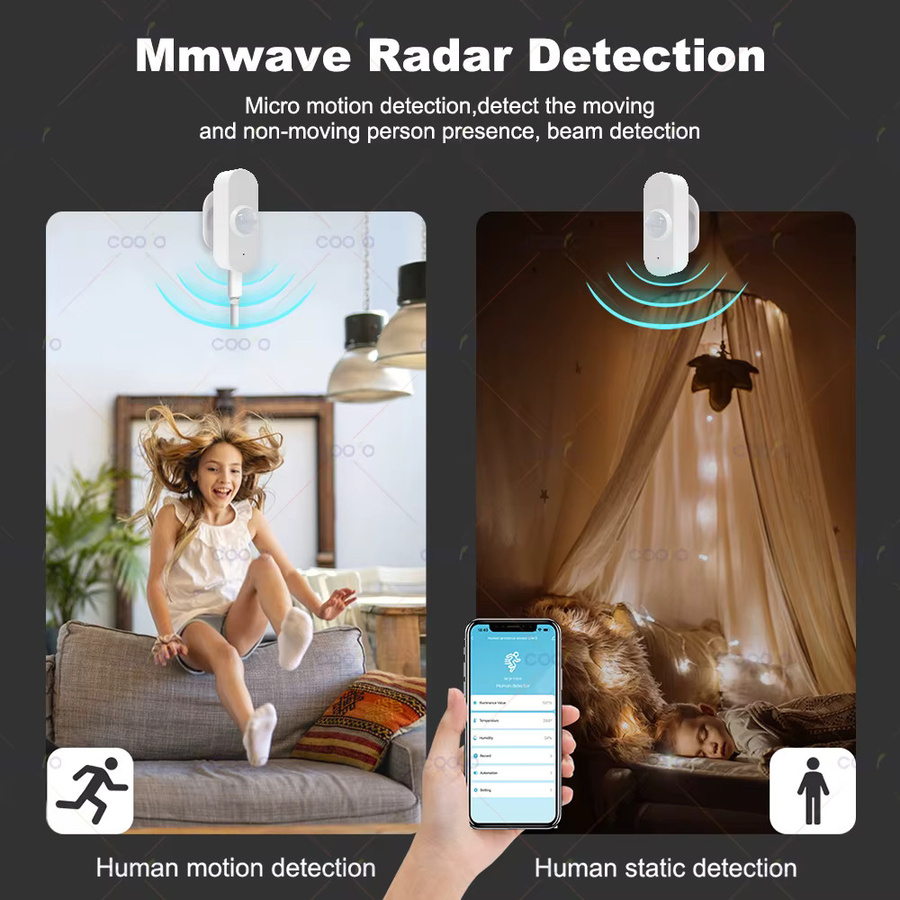 Coolo MmWave Radar Präsenzsensor mit PIR Bewegungssensor und Temperatur-Feuchtigkeits-Messung, Tuya Zigbee Z2M kompatibel, Weiß - Bild 3
