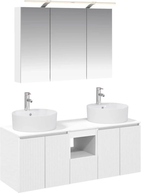vidaXL Badezimmerschrank-Set 4-teilig in Weiß, modernes Design mit LED-Beleuchtung und Spiegel, B/T/H: 60,37 x 44,5 x 70,0 cm - Bild 1