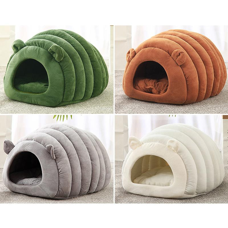 Katzennest Yiran Furniture Wärmehaus für Katzen und Welpen aus Cord in Braun, Größe L - Bild 4