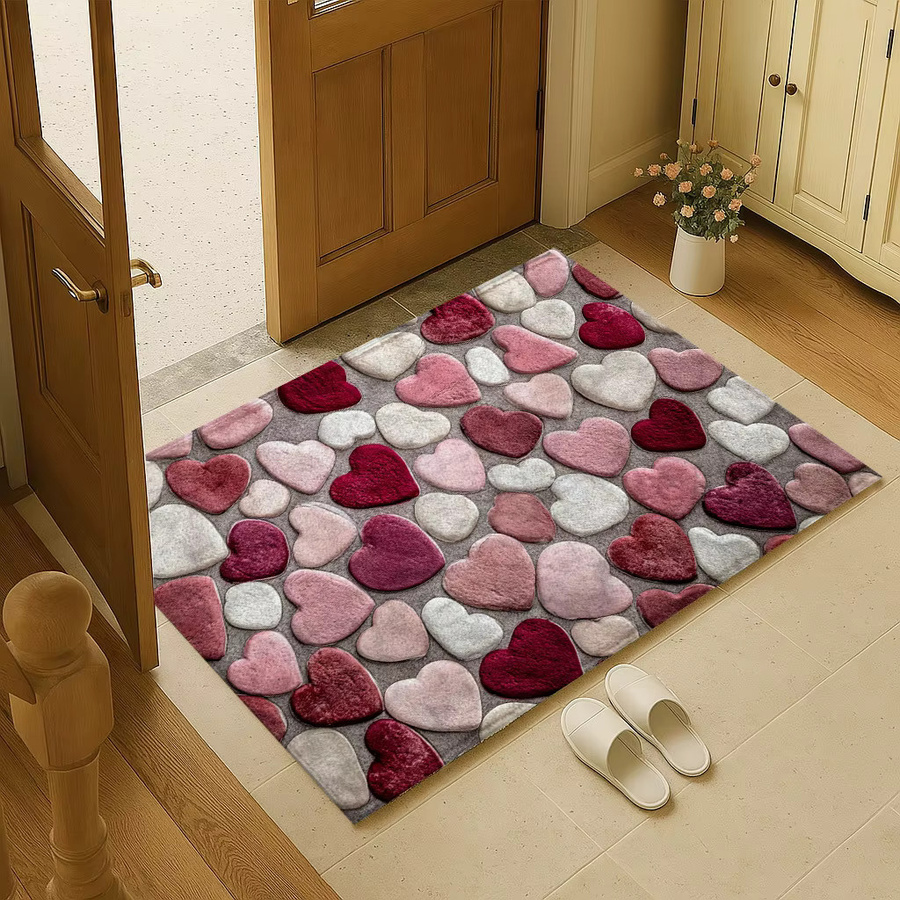VIKAMA Rutschfeste Badezimmermatte in Rosa mit herzförmigem Steinmuster als weicher Teppich für Badezimmer und Küche - Bild 3