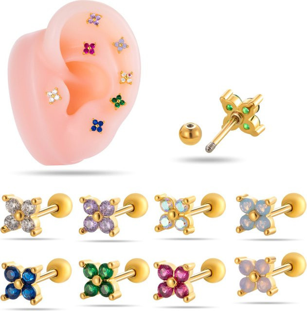 Mling Ohrstecker Kleeblatt, Edelstahl, Zirkonia, Gold - Bild 1