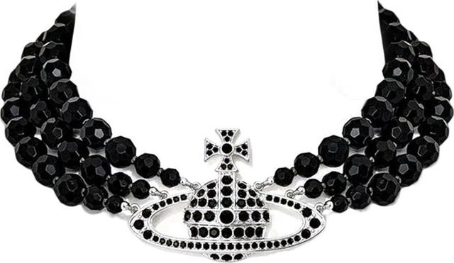 Vivienne Westwood Messaline Dreireihiger Choker Halskette, Silber, Damen, Kristall - Bild 1