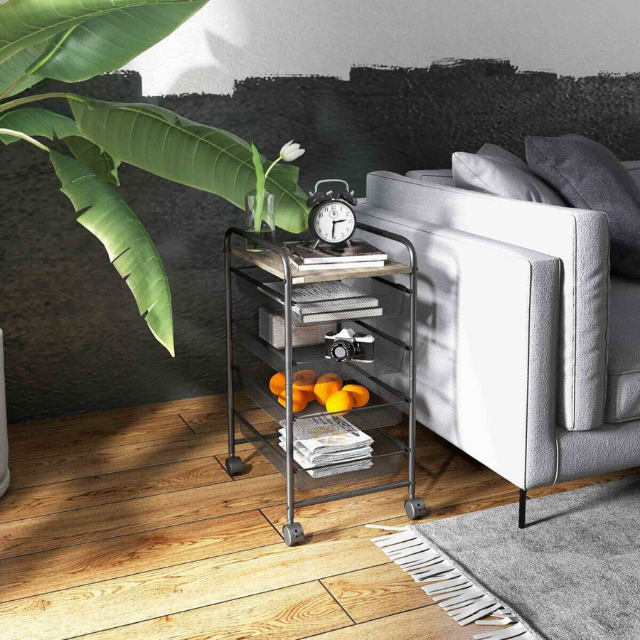 HOMCOM Rollwagen in Schwarz aus Spanplatte und Metall, modern und matt, B/H/L: 31 x 41,5 x 66 cm - Bild 5