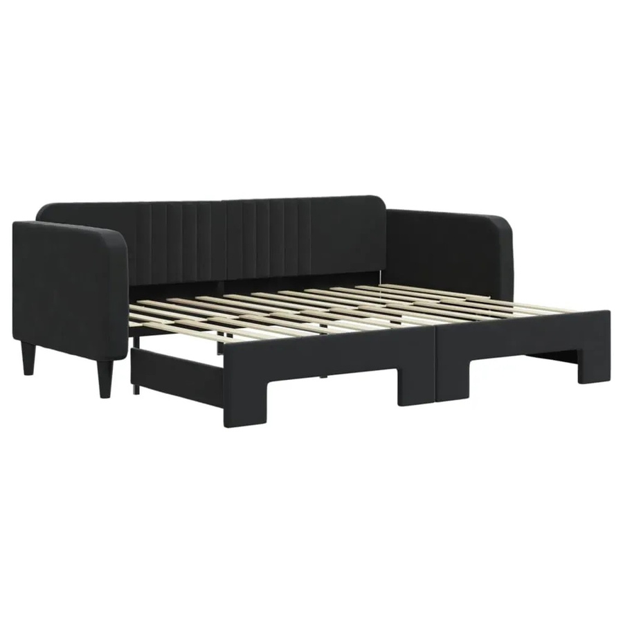 vidaXL Tagesbett ausziehbar in Schwarz mit Samtbezug und Schubladen, B/T/H: 90 x 200 cm - Bild 2