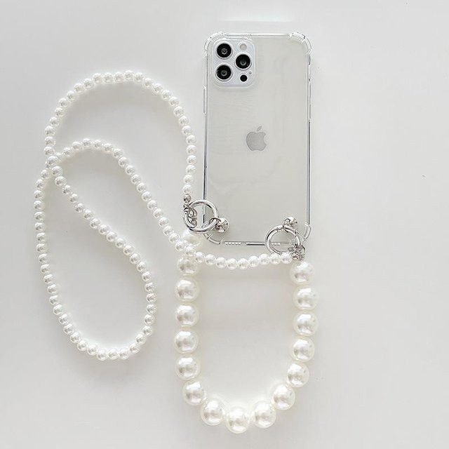 Handyhülle mit schrägem Perlenarmband für Apple iPhone 15, 14 Pro Max, 13, 16 und iPhone 8 in Weiß - Bild 1
