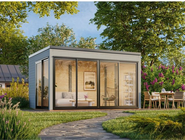 Palmako Gartenhaus Serena aus Holz mit Pultdach in Grau, B: 420 cm, T: 320 cm, H: 250 cm - Bild 1
