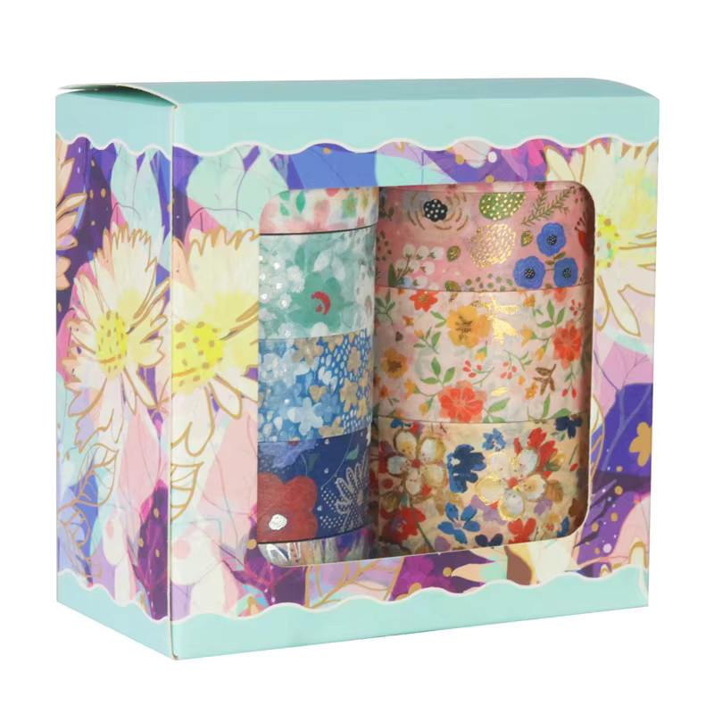 9 Rollen Washi-Tape Set mit Blumenmuster und Goldprägung in Multicolour für DIY-Geschenkverpackungen und Notizbuch-Dekorationen - Bild 2