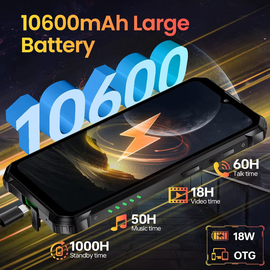 OUKITEL WP28E Robustes Smartphone in Schwarz mit 64GB ROM, 10600mAh Akku, 6,52 Zoll Bildschirm und 4G Dual-SIM - Bild 3