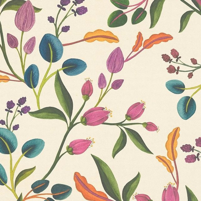 PROFHOME 782111-GU Blumen Tapete Floral Matt in Creme, Grün, Lila und Blau, Vlies-Tapete mit botanischem Muster für Wohnzimmer, Schlafzimmer und Kinderzimmer, Breite: 0,53 m, Länge: 10,05 m - Bild 1