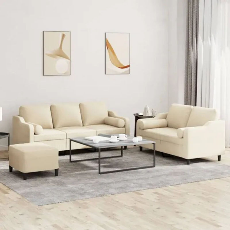 3-tlg. Sofagarnitur vidaxl in Beige aus Stoff und Metall im modernen Design mit Kissen - Bild 1
