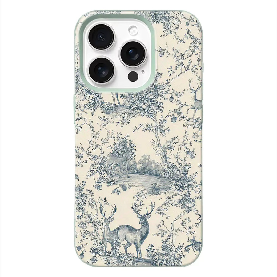 Handyhülle mit Teal Deer Toile Print für iPhone 11 bis iPhone 17 Pro Max in Cremeweiß, kratzfeste Schutzhülle - Bild 4
