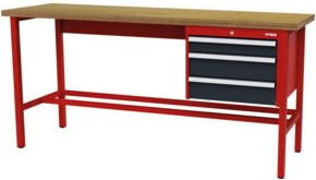 STIER Werkbank mit 3 Schubladen in Rot und Grau, B/T/H: 200 x 60 x 96 cm - Bild 1
