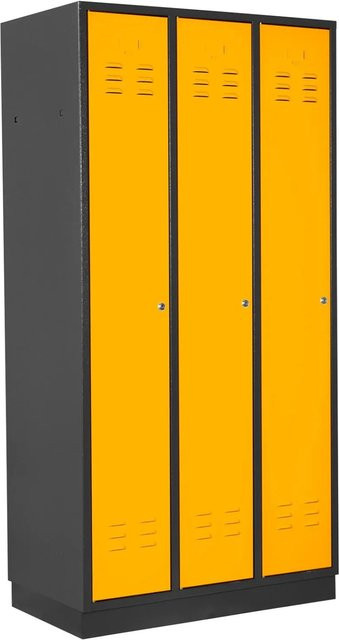 PROREGAL Garderobenschrank Ermine mit 3 Türen aus Stahlblech, Anthrazit-Gelb, H x B x T: 177,5 x 89 x 50 cm - Bild 1