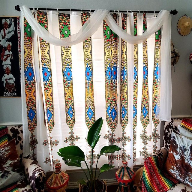 Sonnenschutzvorhänge im marokkanischen Design, 2 Paneele, halbtransparent, Multicolor, Marke Your Warm Home, B/H: 50 x 160 cm - Bild 1