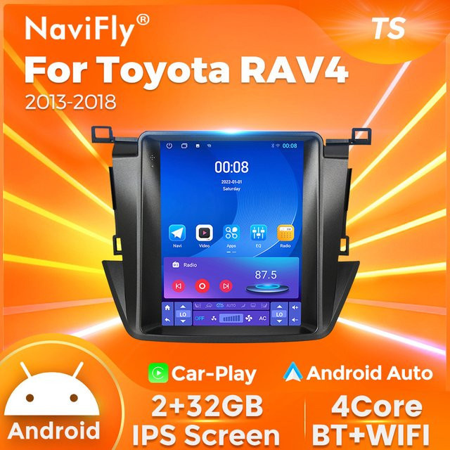 Navily Android Autoradio mit Tesla-Stil für Toyota RAV4 2012-2018 inklusive GPS, Bluetooth und Wireless CarPlay in Schwarz - Bild 1
