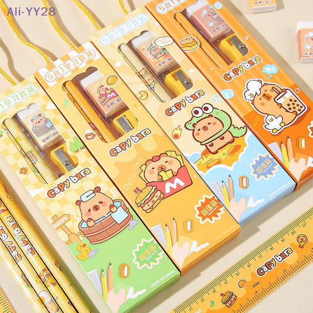 2er-Set Capybara Schreibwarenset 5-in-1 mit Anspitzer, Radiergummi und Lineal in Multicolour für Kinder und Schüler - Bild 1