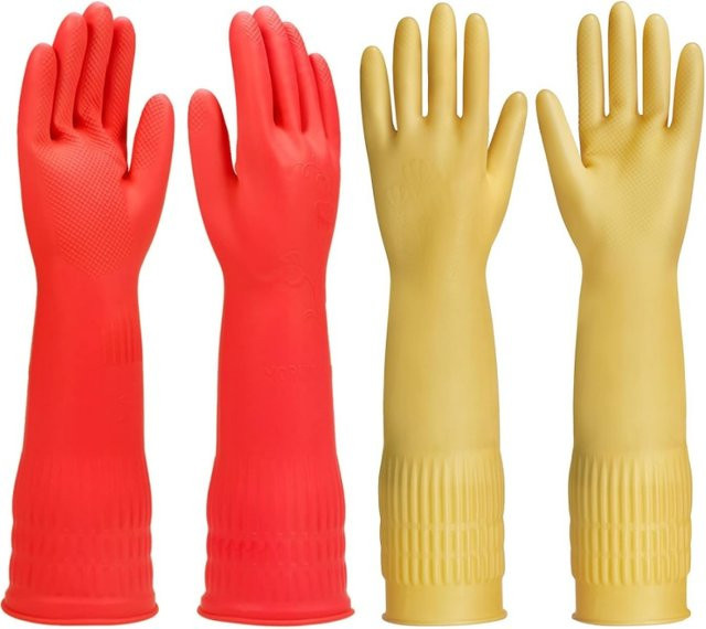 INMAICH Gummi-Reinigungshandschuhe aus Latex in Gelb, extra lang mit 45 cm Länge, rutschfest und wiederverwendbar für Haushalt, Küche und Badezimmer - Bild 1