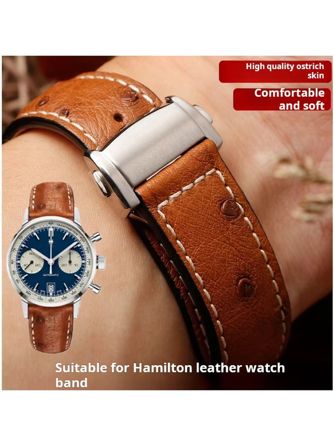 Hamilton Uhrenarmband Straußenleder, Faltschließe, 20 mm, 22 mm, Unisex - Bild 4