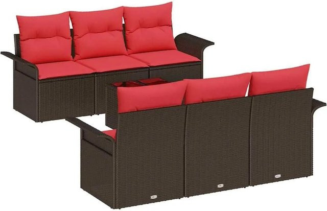 vidaXL Garten-Sofa-Set mit 7-teiligem Polster-Set und integriertem Stauraum in Beige und Rot - Bild 1