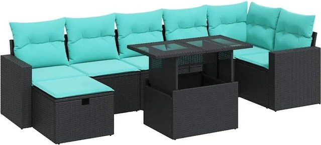 vidaXL 8-tlg. Garten-Sofagarnitur in L-Form aus Polyrattan und Akazie mit Kissen in Grau - Bild 1