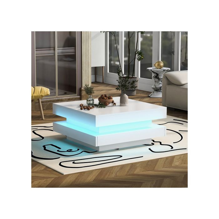Quadratischer Couchtisch MUVOE in Weiß mit LED-Beleuchtung und Bluetooth, B/T/H: 70 x 70 x 36 cm - Bild 3