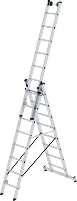 PROREGAL Sprossen-Mehrzweckleiter 3-teilig in Silber mit Traverse und Wandlaufrollen, 3 x 8 Sprossen - Bild 1