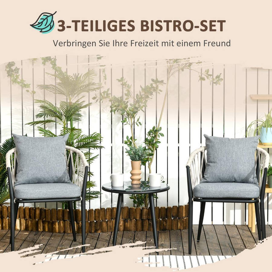 Outsunny Bistroset Gartenmöbel Set aus Stahl mit Hartglas in Grau B: 60 cm, T: 57 cm, H: 75 cm - Bild 4