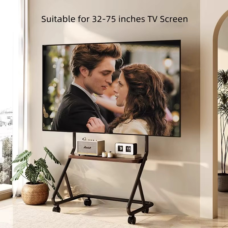 BEISHI Mobiler TV-Ständer Rollwagen aus Eisen in Schwarz für Bildschirme von 32–75 Zoll mit 2 Regalen und max. VESA 600 x 500 mm bis 50 kg Belastbarkeit - Bild 5