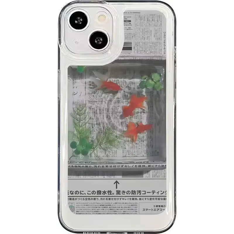 Etmakit Handyhülle Zeitung Goldfisch Y2K Design für iPhone 15 14 13 12 11 Pro Max XS X XR 7 8 Plus SE Transparent mit Kameraschutz - Bild 2