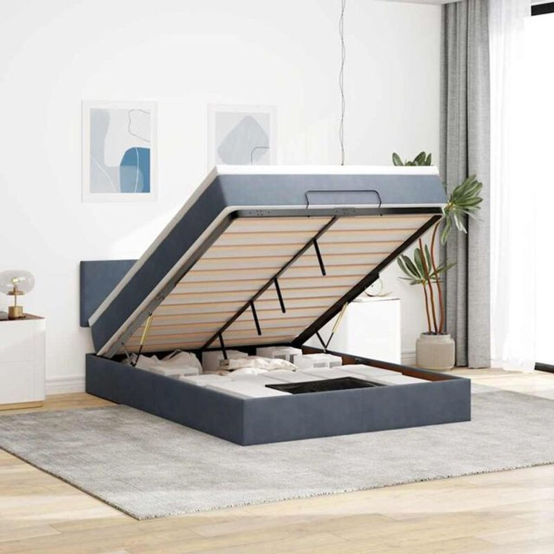 Vidaxl Polsterbett Ottoman mit Matratze und LED in Anthrazit Grau aus Samt B/T: 140 x 200 cm - Bild 1