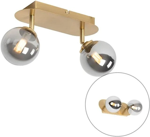 QAZQA Athen Deckenlampe aus Metall und Glas in Gold/Messing mit verstellbarem 2-Licht-Spot und Rauchglas, dimmbar - Bild 1