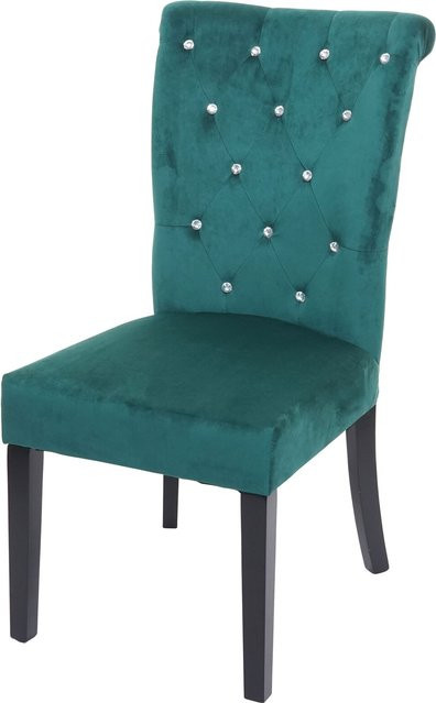 Esszimmerstuhl MCW D22 im Chesterfield-Design mit Knopfsteppung, Samt Dunkelgrün, Schwarze Beine - Bild 1