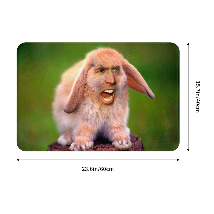 Rutschfeste Fußmatte mit Nicolas Cage Hase Meme Motiv für Bad, Küche oder Eingangsbereich, B/T: 60 x 40 cm, Mehrfarbig - Bild 5