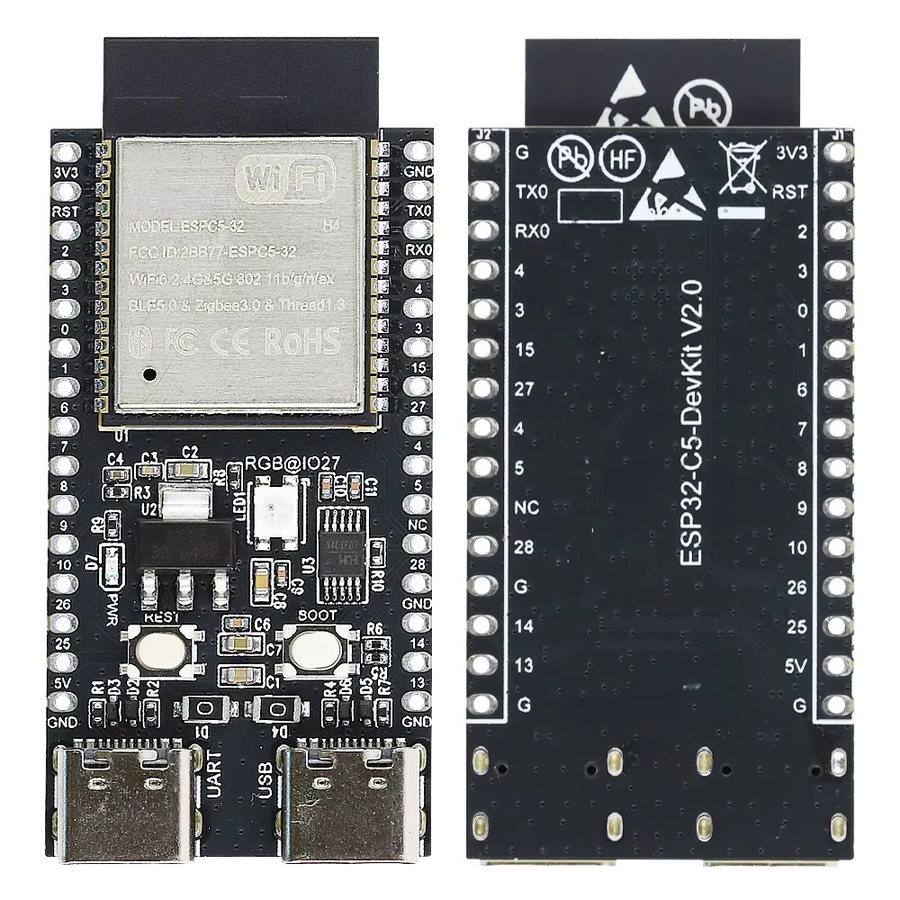ESP32-C5-DevKitC-1 Entwicklungsboard mit Dual-Band WiFi 6 (2,4 GHz und 5 GHz), 4 MB Flash, USB-C und 30 Pins in Schwarz - Bild 4