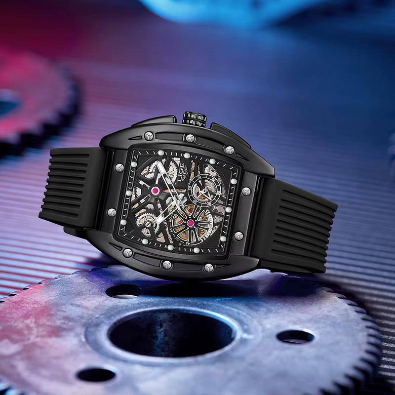 LIGE Armbanduhr Automatik, Kautschukband, Schwarz, Herren - Bild 3