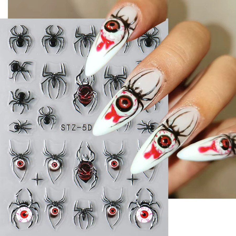 Full Beauty Nagelaufkleber 3D-Spinnen, schwarz, glänzend, 2 Stück - Bild 3