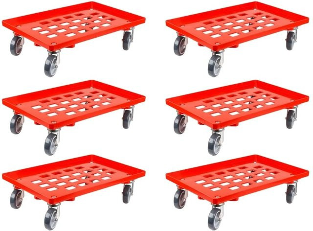 PROREGAL SparSet 6x Transportroller für Euroboxen 60 x 40 cm in Rot mit Gummirädern und 4 Lenkrollen, Traglast 300 kg - Bild 1