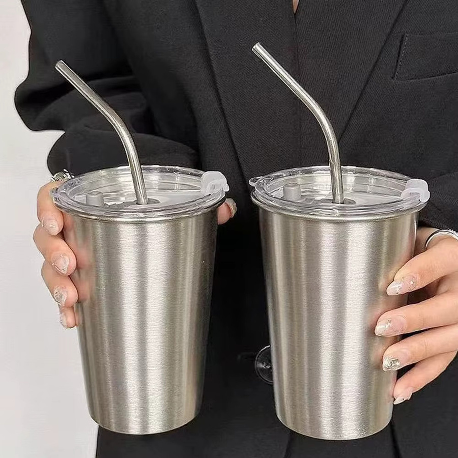 2er-Pack Punana Edelstahlbecher in Silber mit Deckel und Strohhalmen, 500 ml Tumbler für Outdoor und Reisen - Bild 4