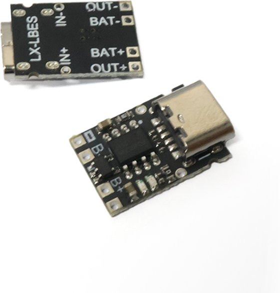 TP4057 1A Lithium-Batterie-Lademodul mit USB-C Anschluss und Schutzfunktion für 18650 Li-Ion und Li-Po Akkus, Schwarz - Bild 1