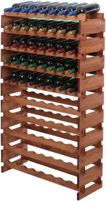 PROREGAL Weinregal VINOTECA FLEX aus massivem Kiefernholz, Braun geölt, 10 Ebenen für 80 Flaschen, H x B x T: 135 x 84 x 28 cm - Bild 1
