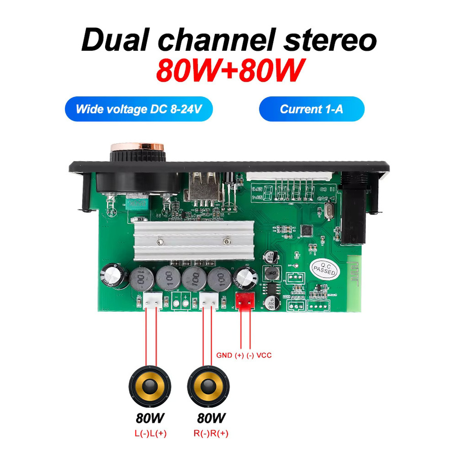 KEBIDU 160W Bluetooth Verstärker und MP3 WAV Decoder Board mit FM, TF, USB und Mikrofonanschluss in Schwarz - Bild 4
