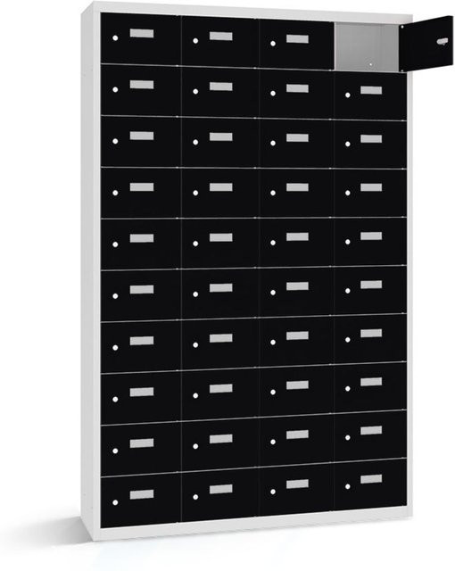 rotstahl Wertfachschrank mit 40 Fächern, Korpus lichtgrau und Türen schwarz, B/T/H: 115 x 50 x 180 cm - Bild 1